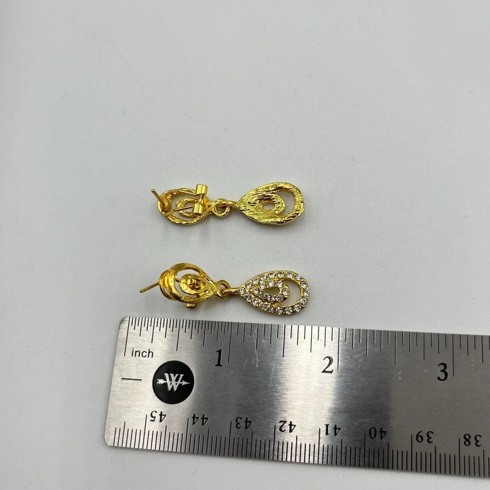 Retro Gold Tone Crystal Teardrop Jewelry Set - Ring‎ Bracelet Earrings 4pc